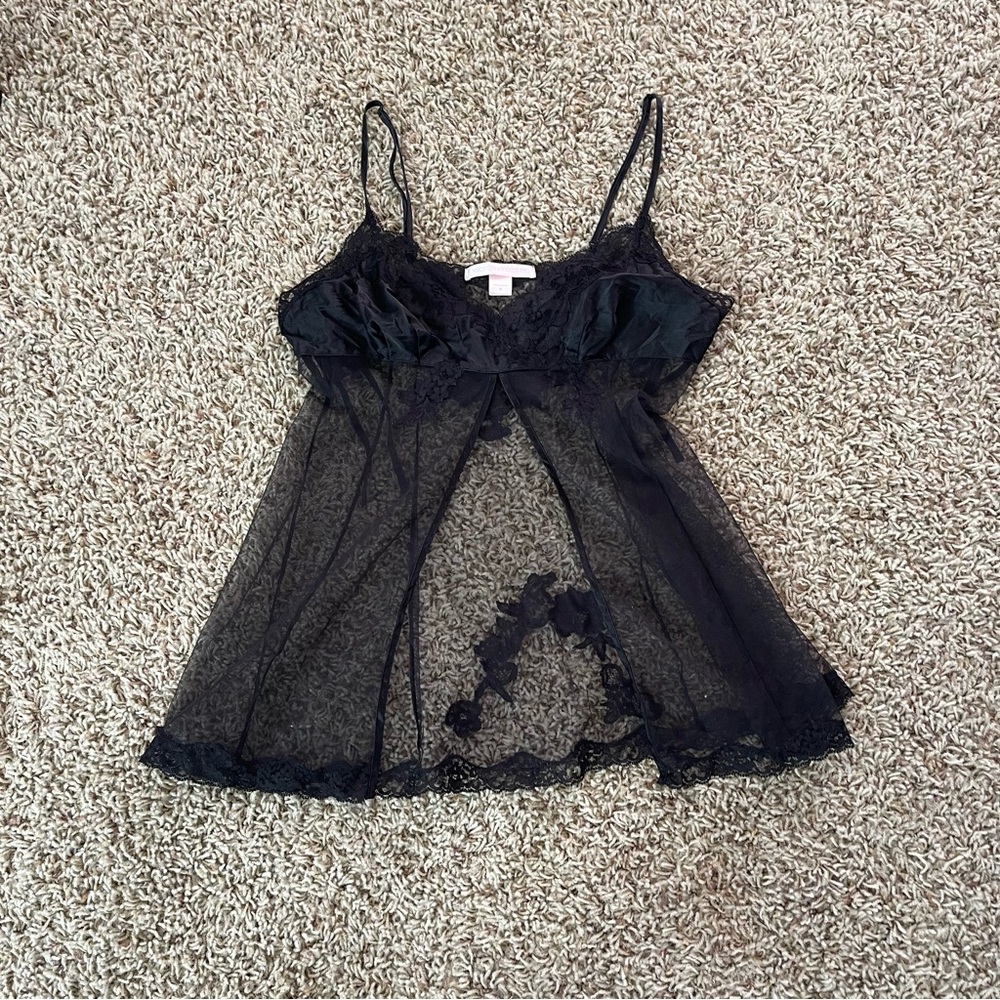 Victoria's Secret Black Sheer Lace Chemise